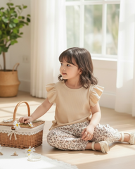 Baby Girls Skin Striped Ruffle Sleeve T-Shirt & Floral Pants Set