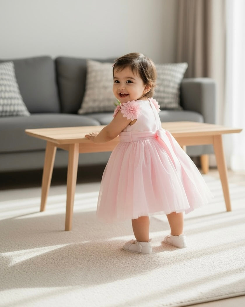 Baby Girls’ Pink Embroidered Satin Princess Dress