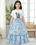 Tween Girls 2-Piece Back View Girl Top & Long Ditsy Floral Skirt