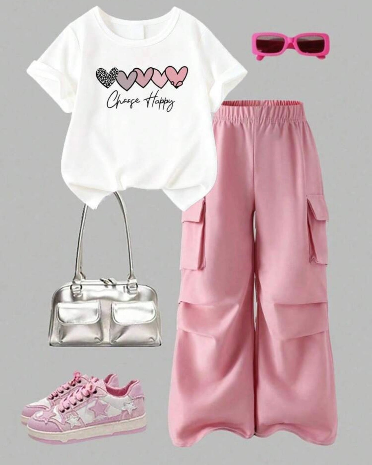 Girls’ Heart Print T-Shirt & Cargo Pants 2-Piece Set