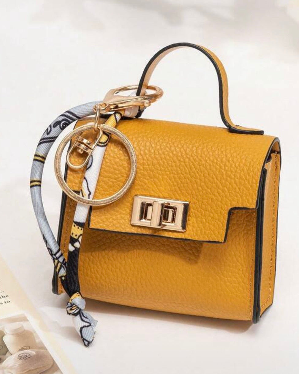 Mini Square Leather Bag Charm in 12 Colours– Keychain Purse