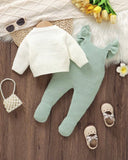 Newborn Baby Girl Green 3D Floral Pattern Knitted Cardigan And Romper
