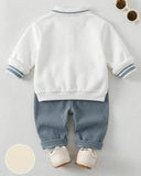 2pcs Baby Boy Animal Knit Pullover Sweatshirt & Dust Blue Winter Pants