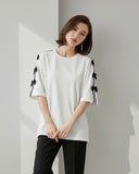 Women White and Black Bowknots Short Sleeve T-Shirt