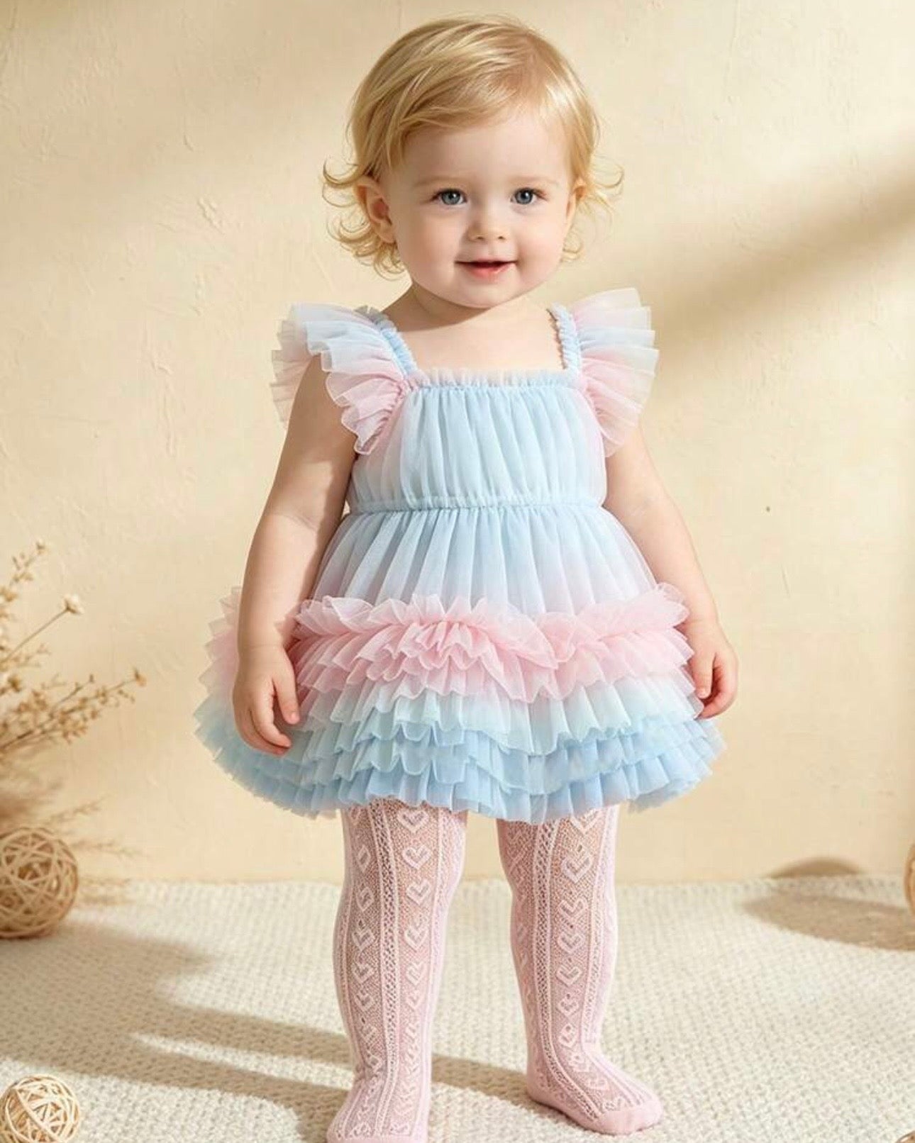 Girls Heart Pattern Pink Mesh Leggings