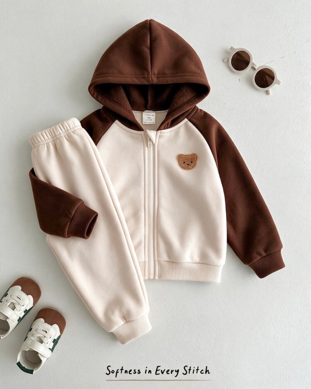 Baby Boy Beige & Brown Bear Print Winter 2-Piece Set