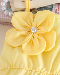 Baby Girl Floral Strap Romper – Yellow Sleeveless Summer Outfit with 3D Rosette Detail