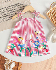 Baby Girl Pink Floral & Honey Bee Print Suspender Dress with Bow
