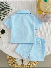 2PCS Baby Boy Street Fashion Giraffe & Elephant Print Shirt & Shorts Set