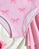 Girls Bow Print One-Piece Swimsuit with Pink Skirt