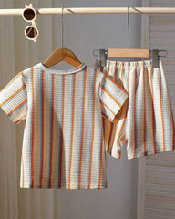 Boys Orange Waffle Stripe 2pcs Summer Set – T-Shirt & Shorts