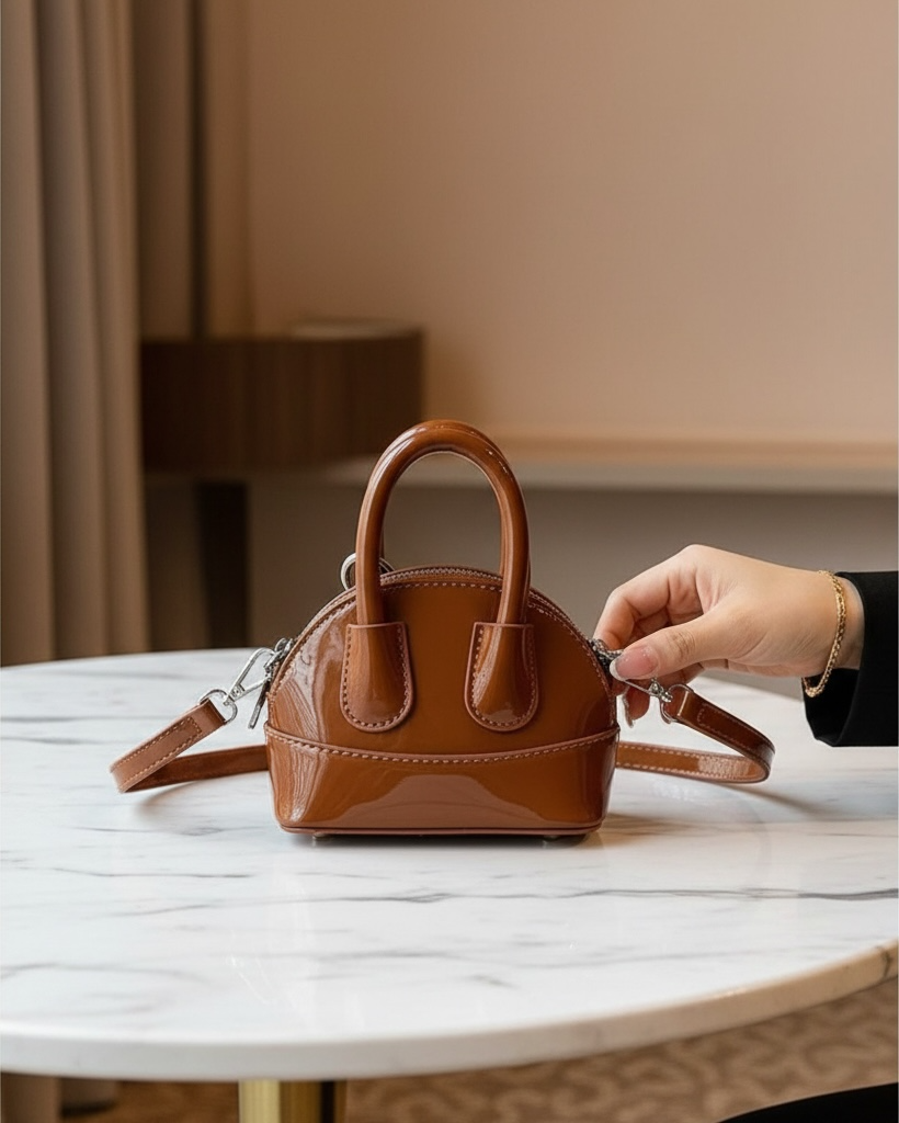 Brown Mini Oil Leather Crossbody Handbag