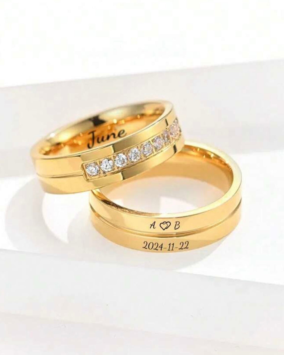 Custom Golden Premium Quality Inner and Outer Engraved Couple Rings