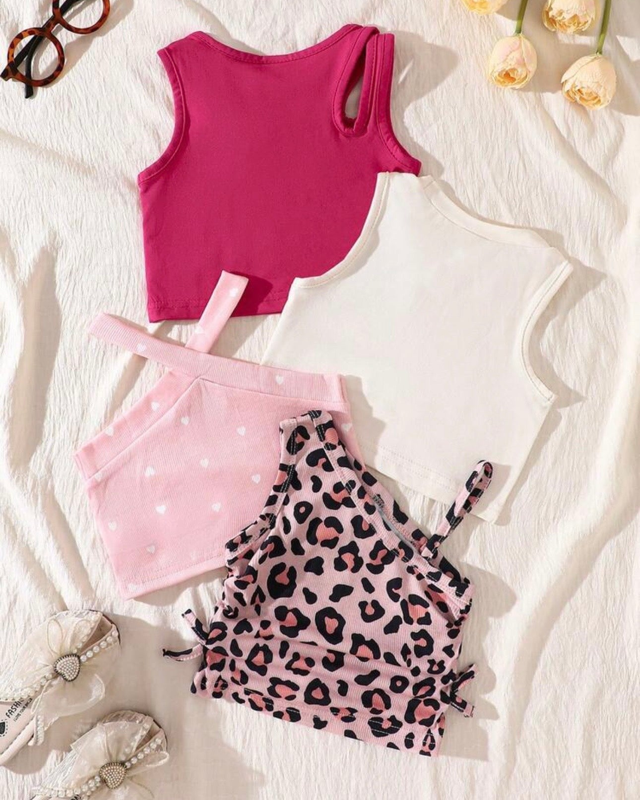 4pc Baby Girl Summer Outfit Set – Pink Tank Tops