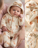 Newborn Baby Bear Pattern Plush Hooded Footed Romper