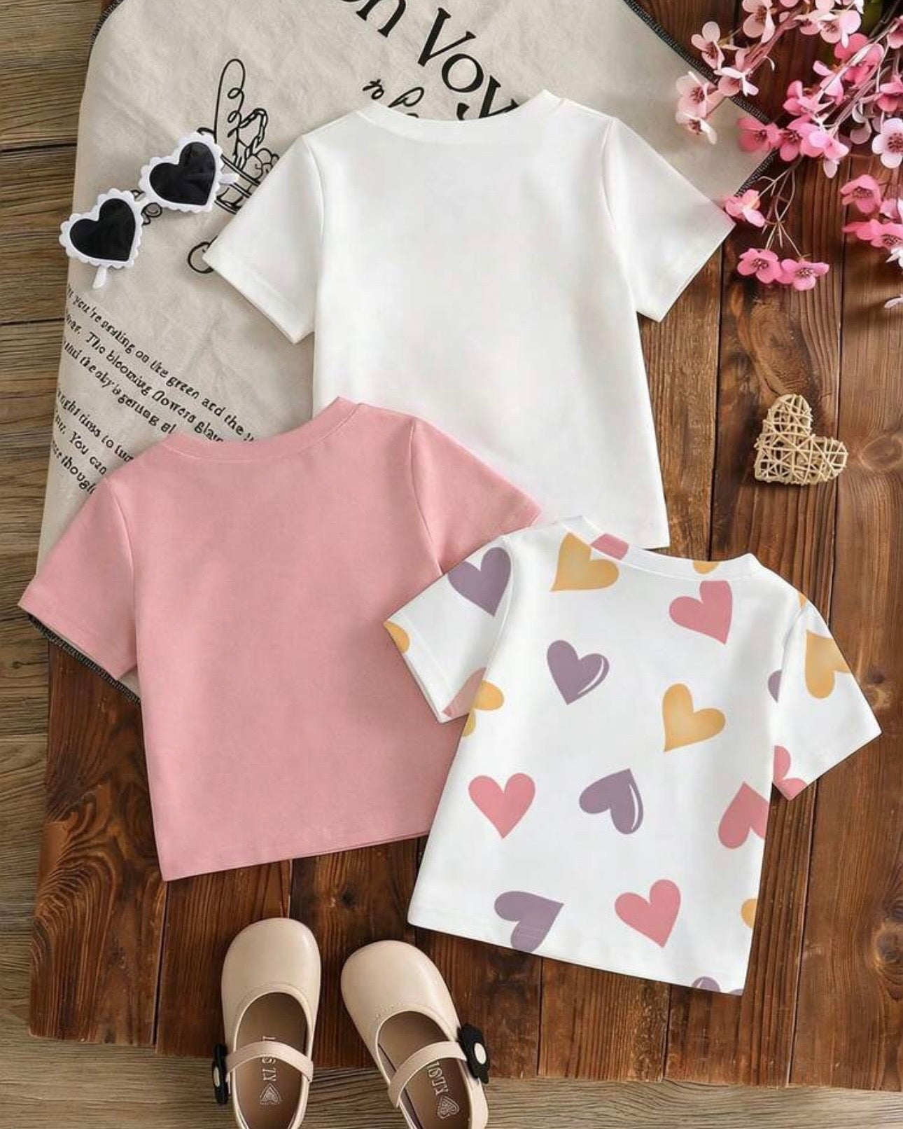 Pack of 3 Baby Girl Casual Heart, Letter Print & Pink ColourHalf Sleeve T-Shirts