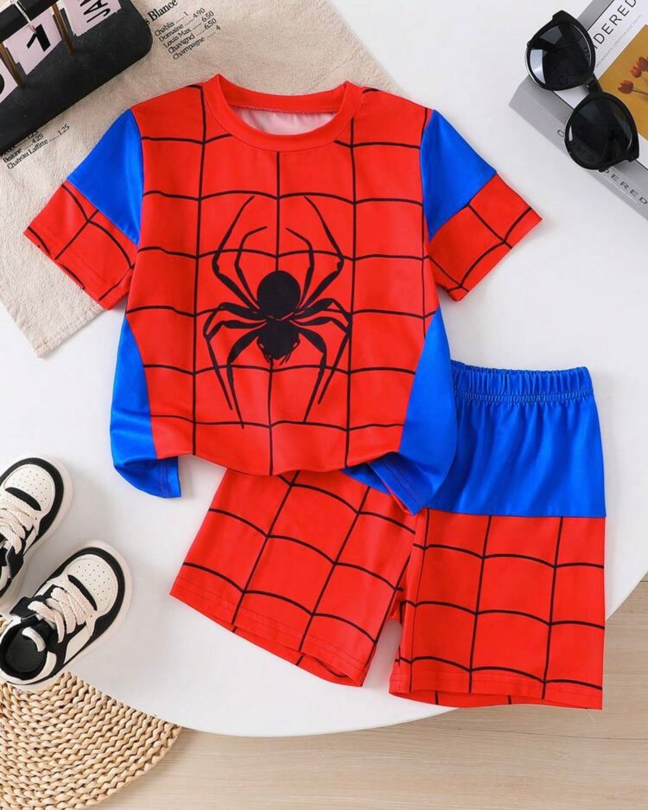 Simple Spiderman Costume Short Sleeve T-Shirt And Shorts Set