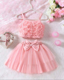 Girls Baby Pink Floral Embroidery Top & Tulle Skirt 2-Piece Set