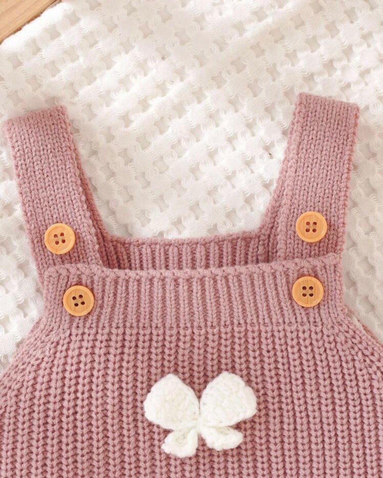 Baby Girl Pink 3D Bow Decor Knitted Strap Jumpsuit