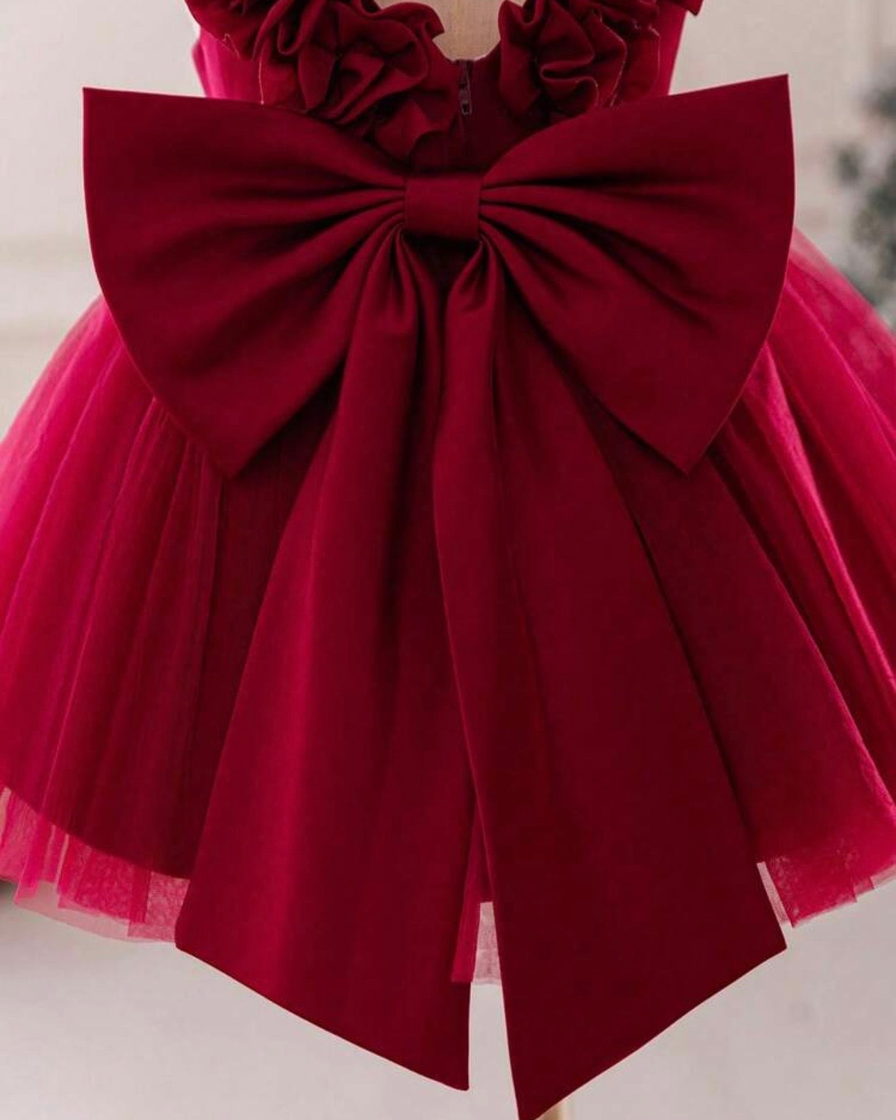 Baby Girls Red Satin & Mesh Princess Dress With 3D Flowers