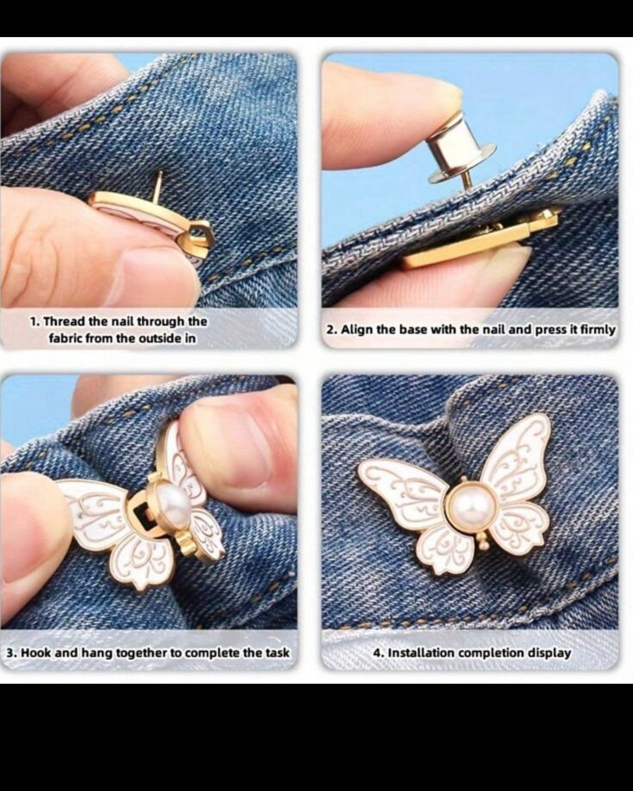 2 Pairs of Butterfly Waist Cincher Jeans Buttons for Adjustment
