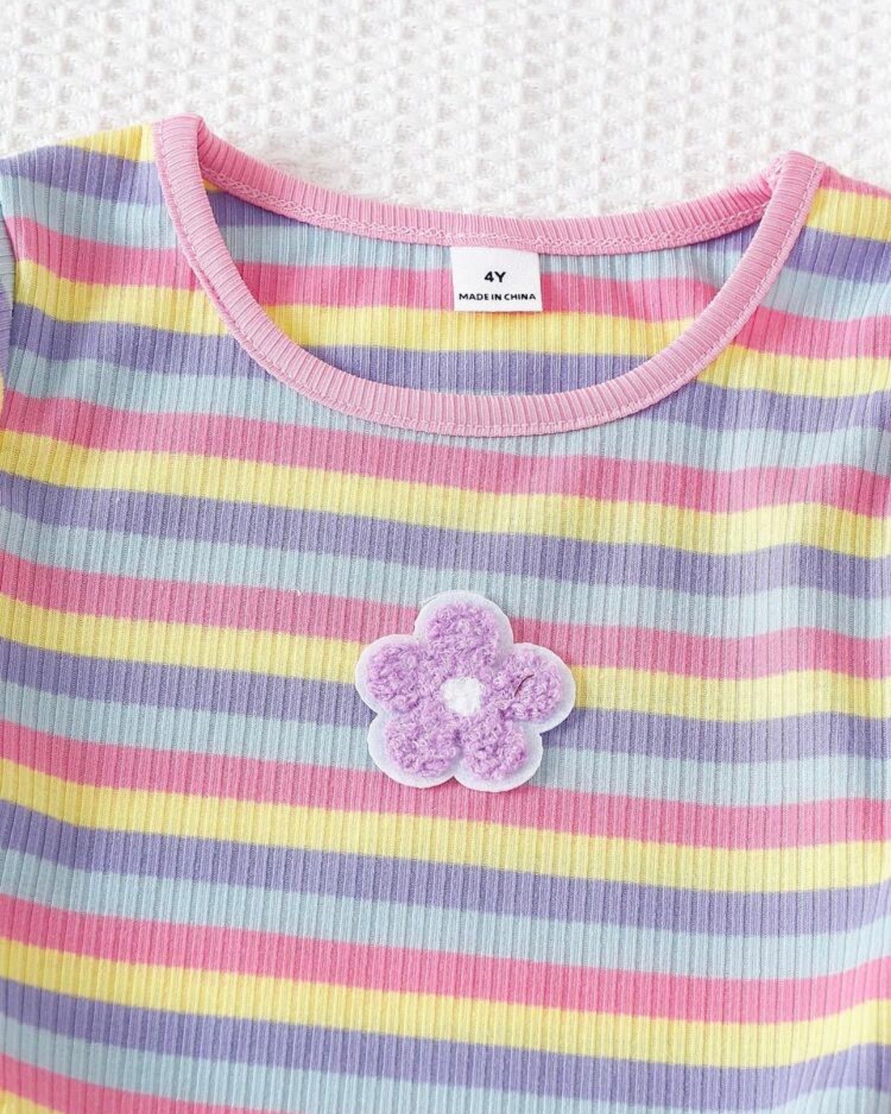 Kids Girl's Striped Pink Embroidered Flare Pants Set