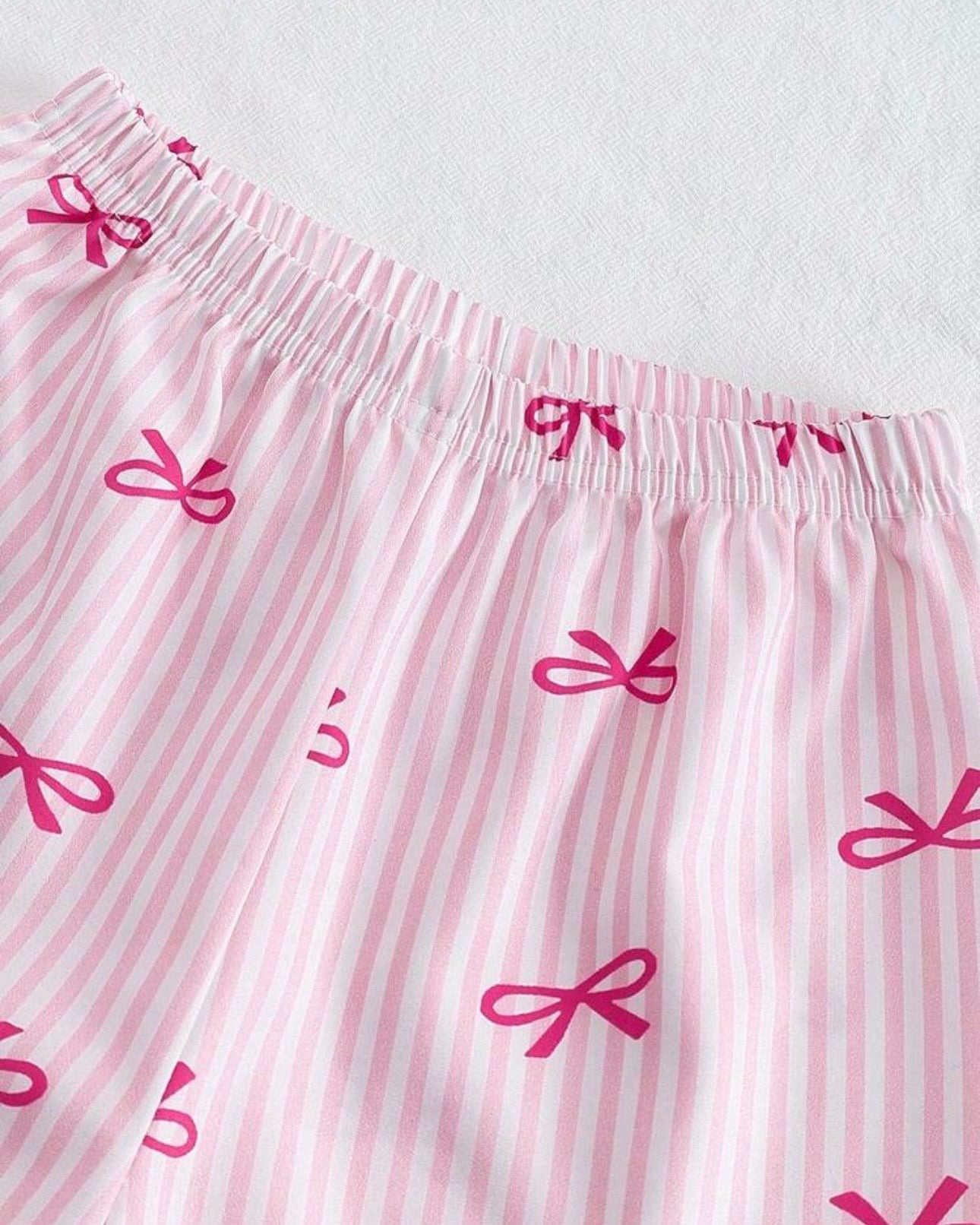 Kids Girls Bow Print Ribbed Pajama Set – Pink Long Sleeve Top & Pants