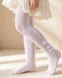 White Heart & Bow Pattern Mesh Leggings