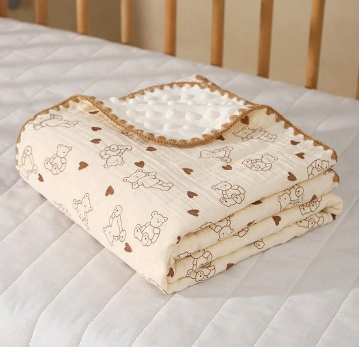 1pc Baby Blanket With Bear Flannel Material