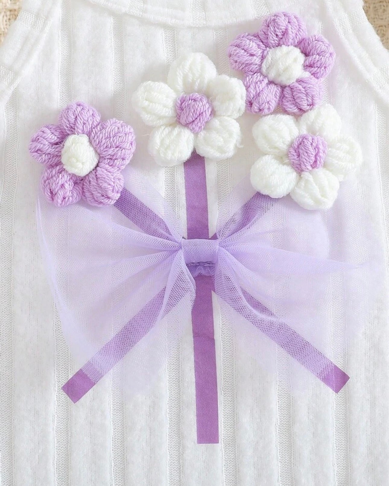 Lilac Crochet Flower Halter Top & Ribbed Shorts Set – 2PCS Summer Outfit