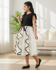 Girl Black and White Ruffle Trim Sleeveless Elegant Dress