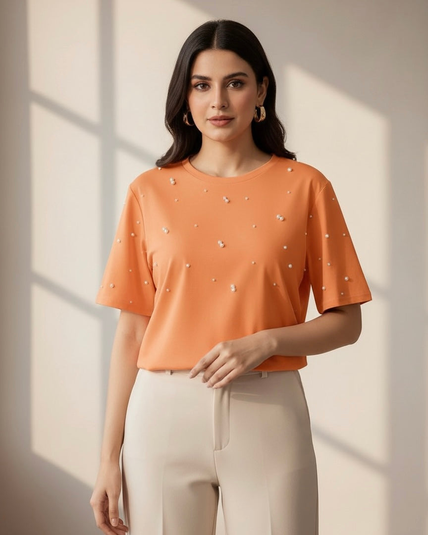 Women’s Orange Beaded T-Shirt