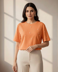 Women’s Orange Beaded T-Shirt