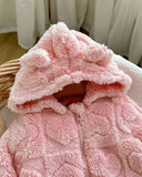 Baby Girl Winter 3D Pink Fluffy Heart Pattern Zipper Hooded Romper