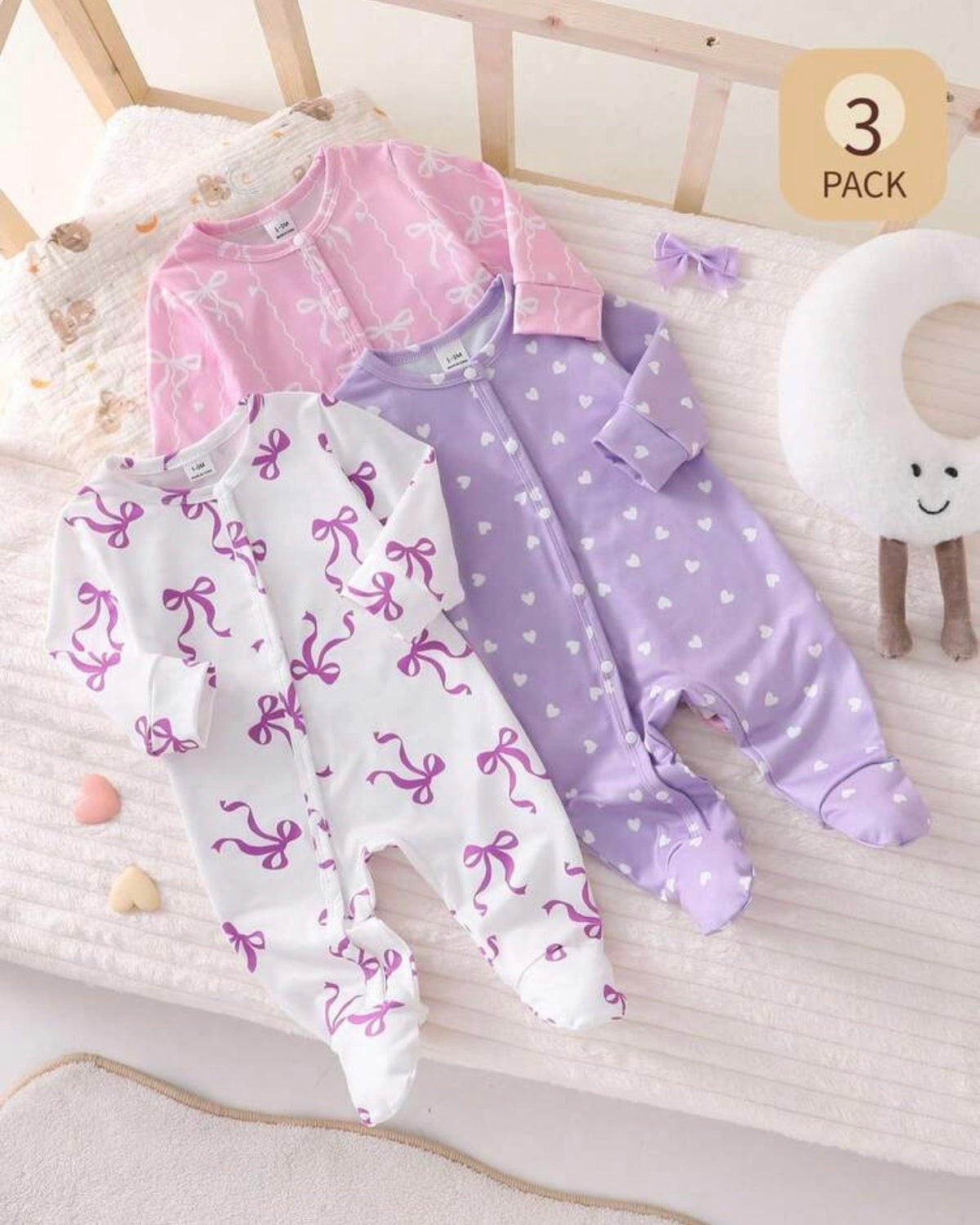 3pc Newborn Infant Long Sleeve Romper Pajama Set