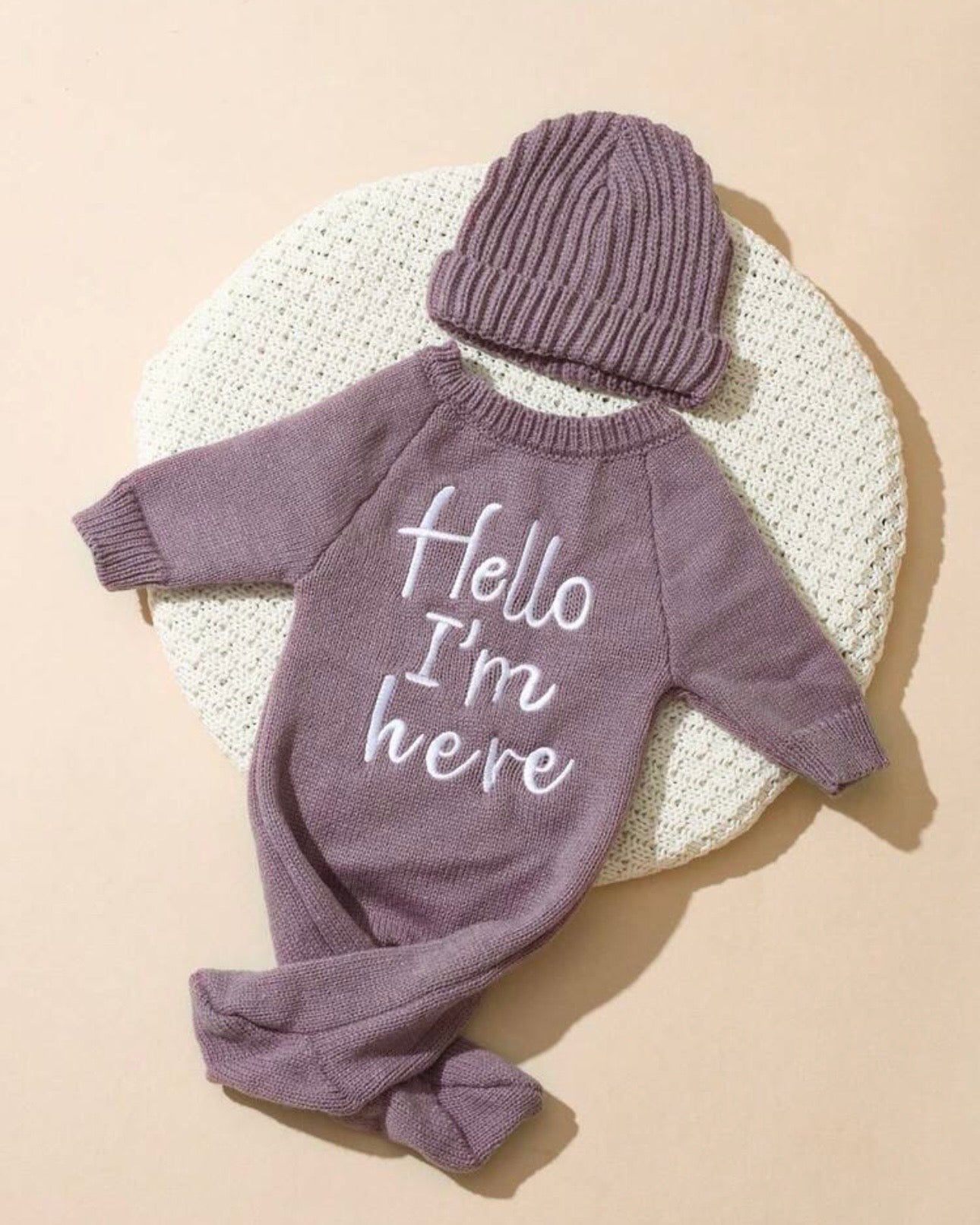 2Pcs Set Hello I'm Here Embroidery Newborn Photography Outfits (4 Colours)