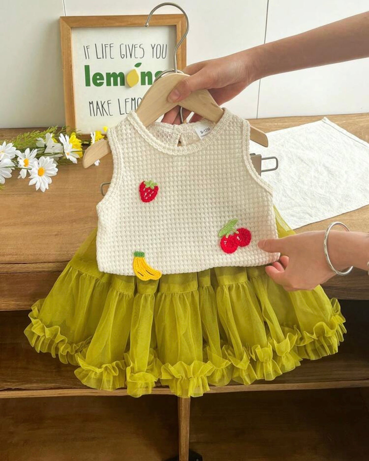 2pc Baby Girls Fruit Embroidered Sleeveless Knit Top & Mesh Tutu Skirt Set