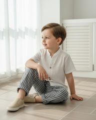 Young Boys 2-Piece Shirt & Black Striped Pants Set