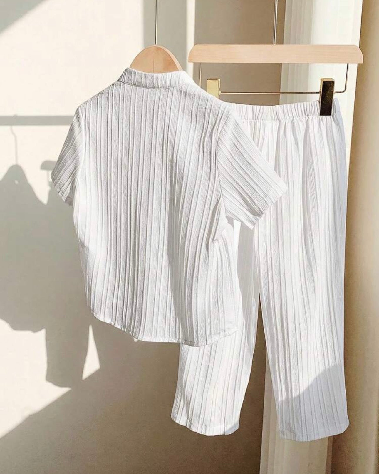2pc Boys White Textured Shirt & Trouser Set
