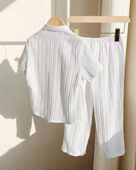 2pc Boys White Textured Shirt & Trouser Set