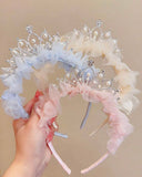 1pc Crown & Pearl Mesh Birthday Headband