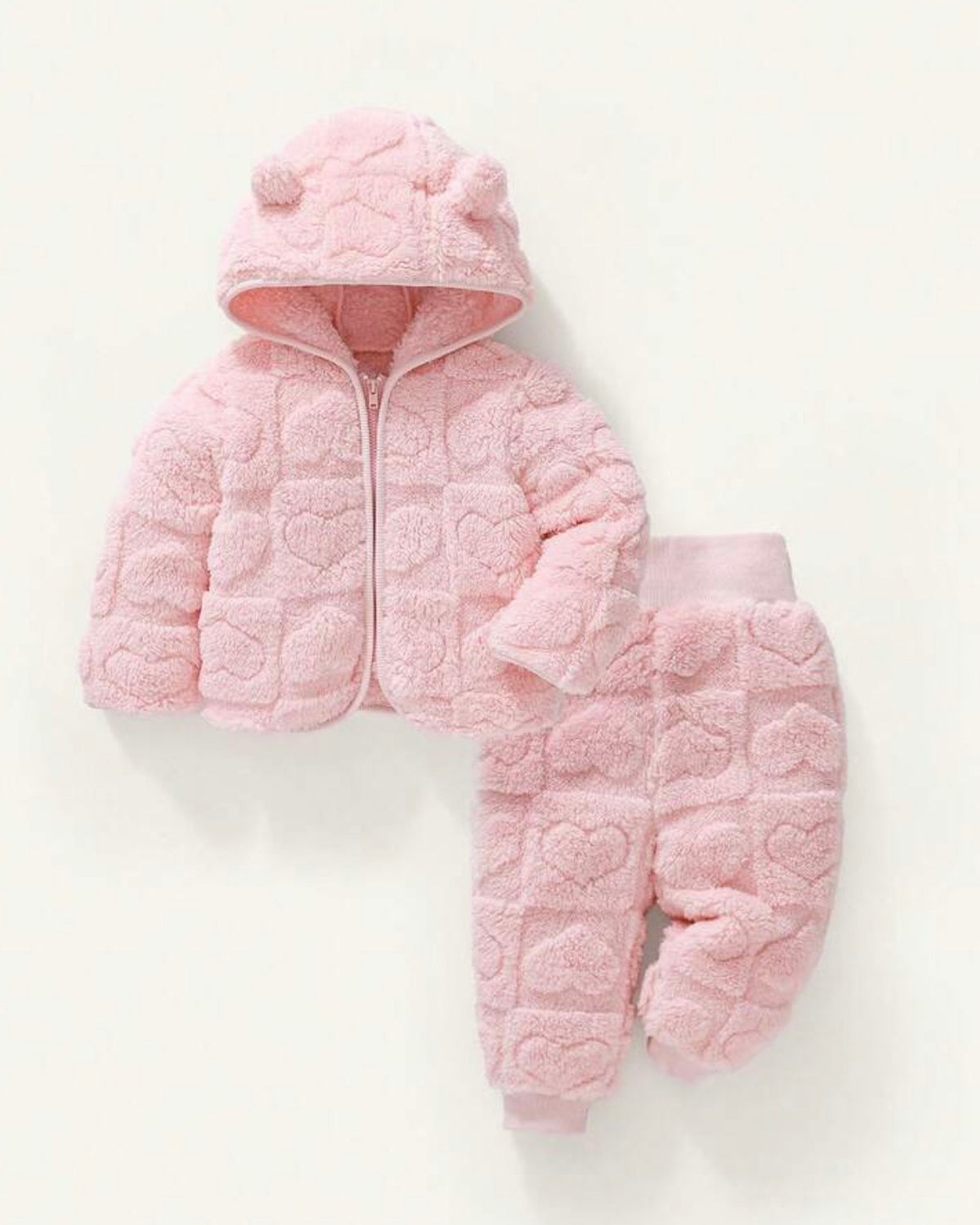 Baby Girl Pink Heart Hooded Fleece Jacket & Pants