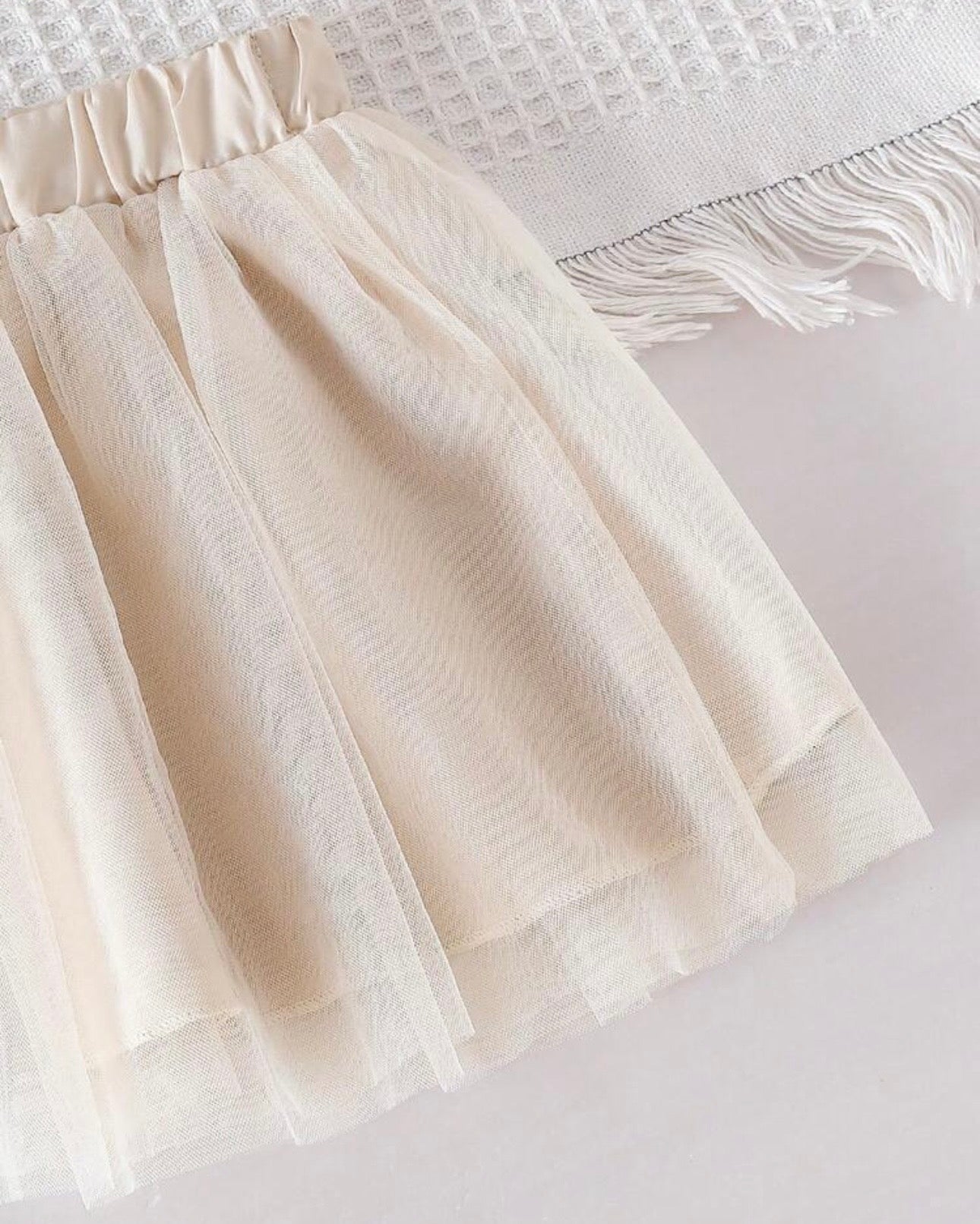 Baby Girl 2pc Beige Ribbed Turtleneck Top & Tulle Skirt Set