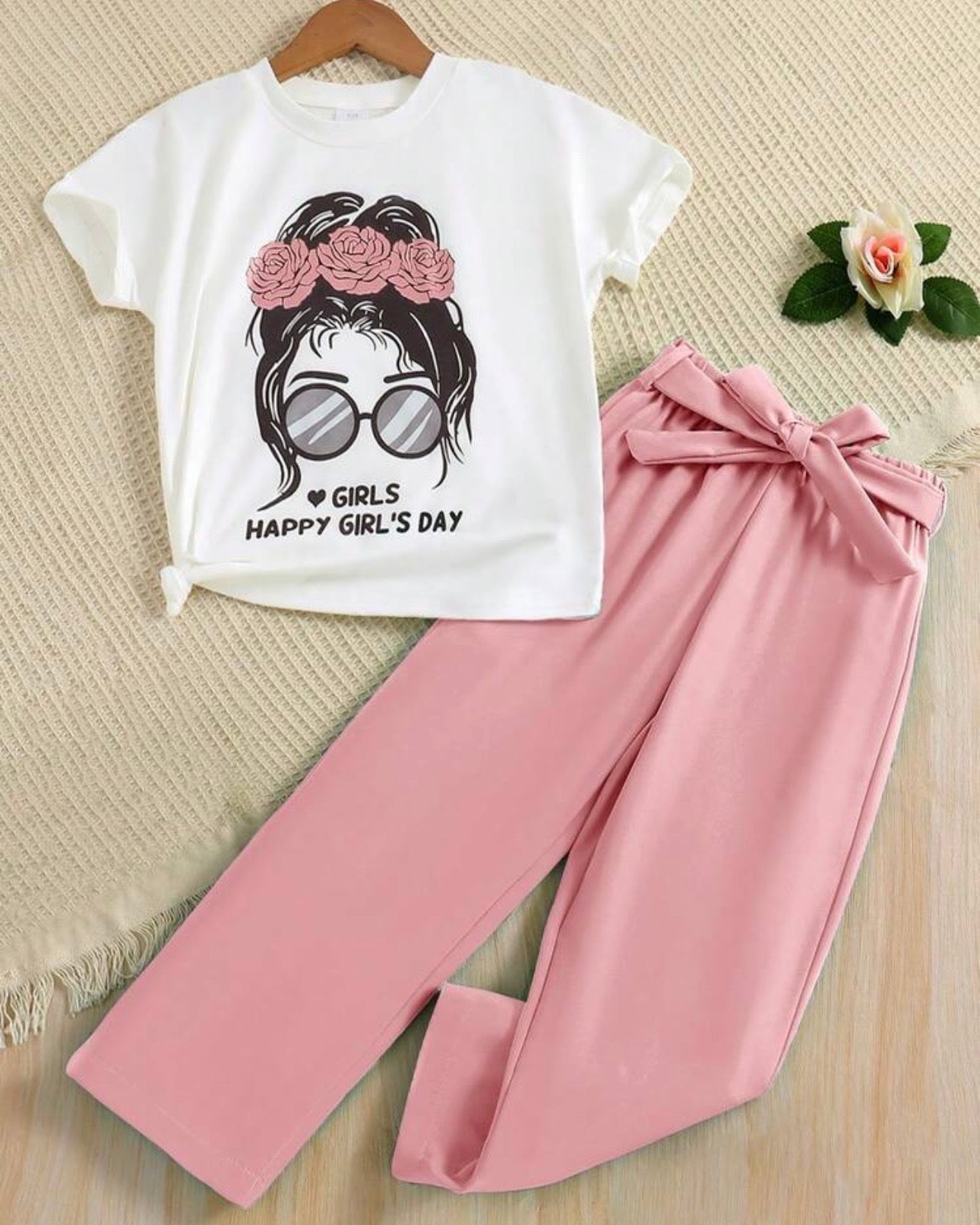 2 Pc Glasses Print Top & Straight Leg Pants (5 Colors)