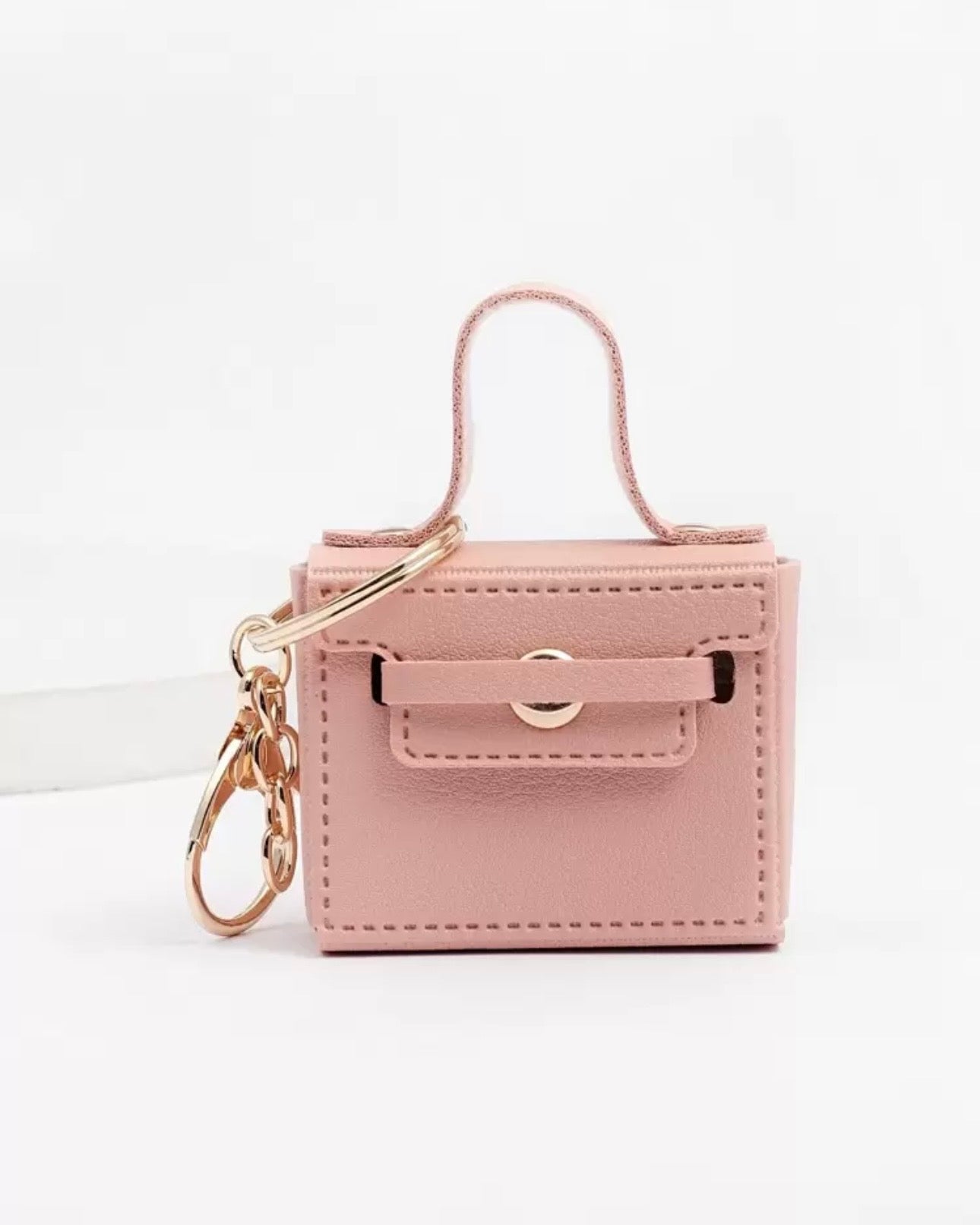 Women’s Leather Pink Bag Charm Keychain with Holder
