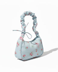 Blue Floral Bow Print Shoulder Bag