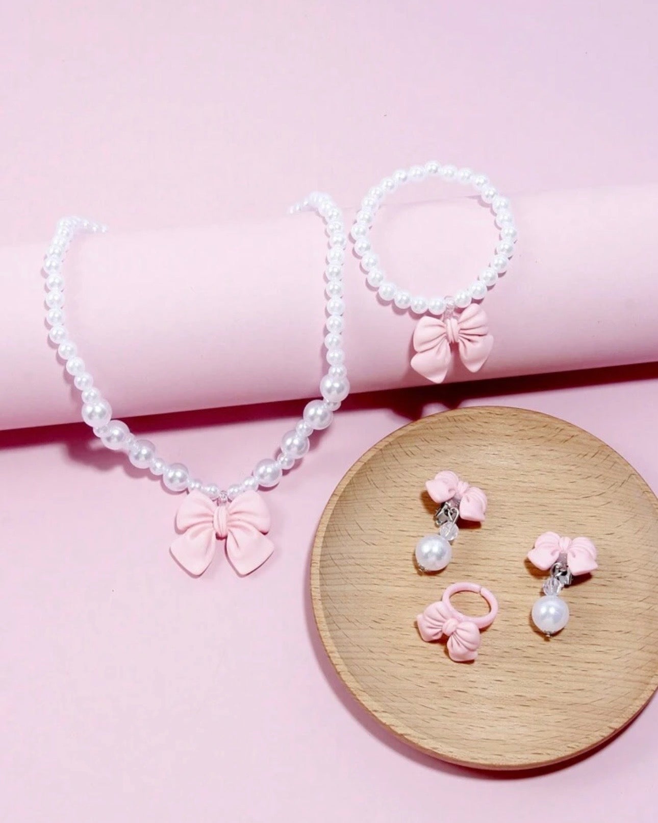 5pcs Girls Cute Pink Bow Jewelry Set for Kids