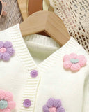 Newborn Baby Girl Pink 3D Floral Pattern Knitted Cardigan And Romper