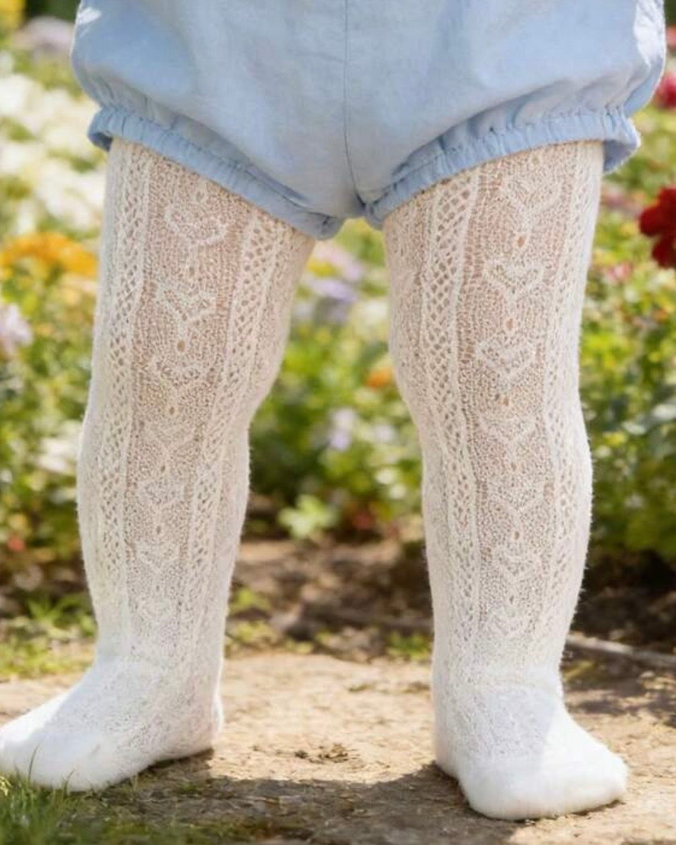 Baby Girls White Heart Mesh Thigh High Leggings
