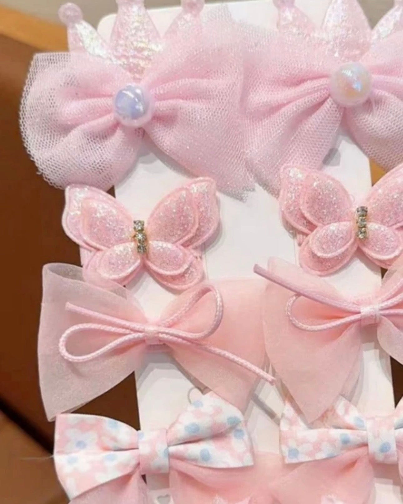 10pcs/Set Girls' Sweet Crown, Bow & Faux Pearl Decor Hair Clip Set